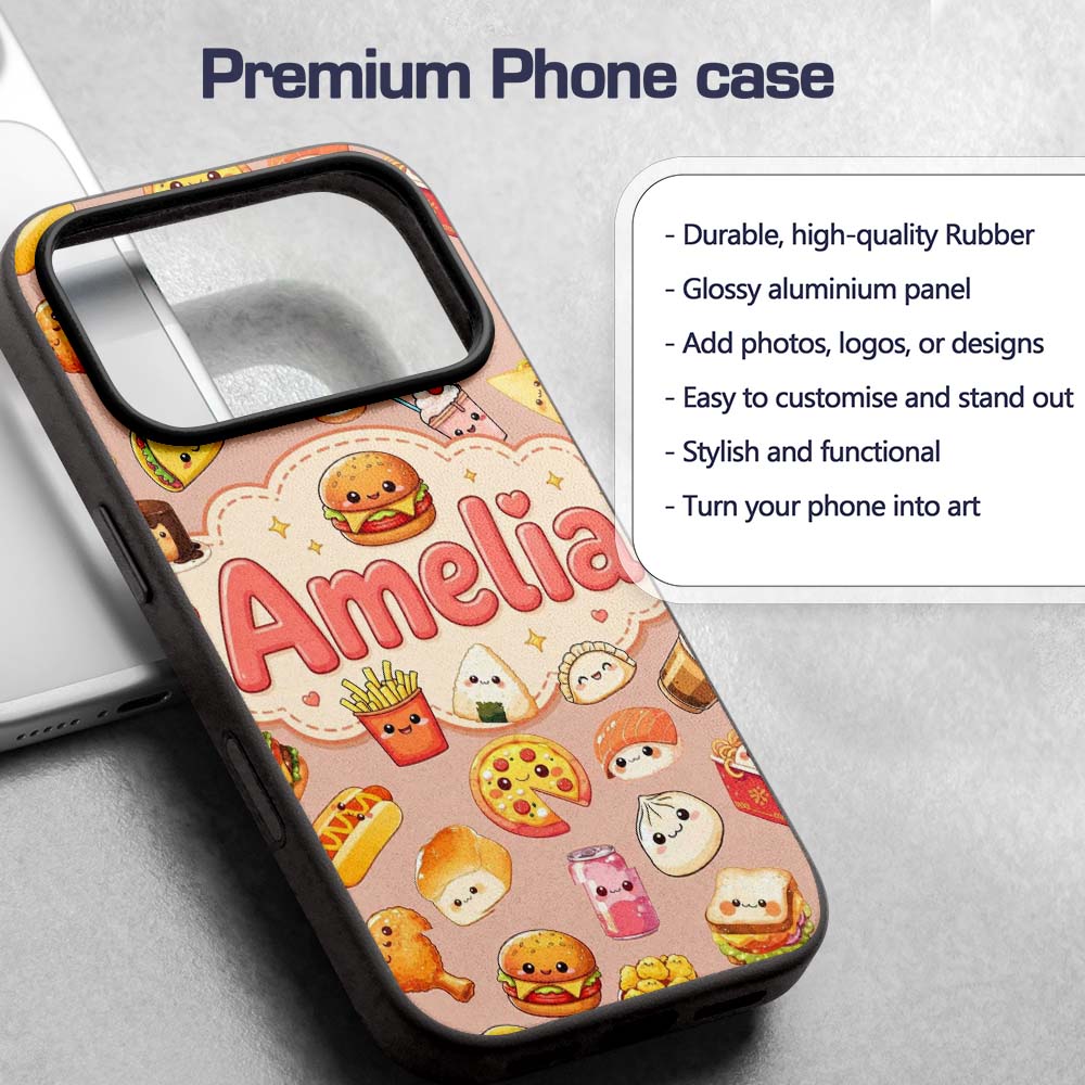 Cute Kawaii Fast Food Sushi Decorative Design Custom Name Protective Phone Case Mobile Cover Durable Everyday Smartphone Shock Resistant