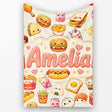 Cute Kawaii Fast Food Sushi Dessert Snacks Seamless Pattern Cream  Personalised Custom Name Super Soft Fleece Blanket Bed Sofa Throw