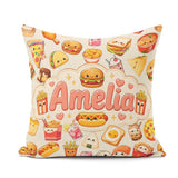 Custom Name Kawaii Fast Food Sushi Dessert Snacks Seamless Cream Square Filled Cushion Throw Pillow Sofa Bed Home Decor Zip Washable UK Made