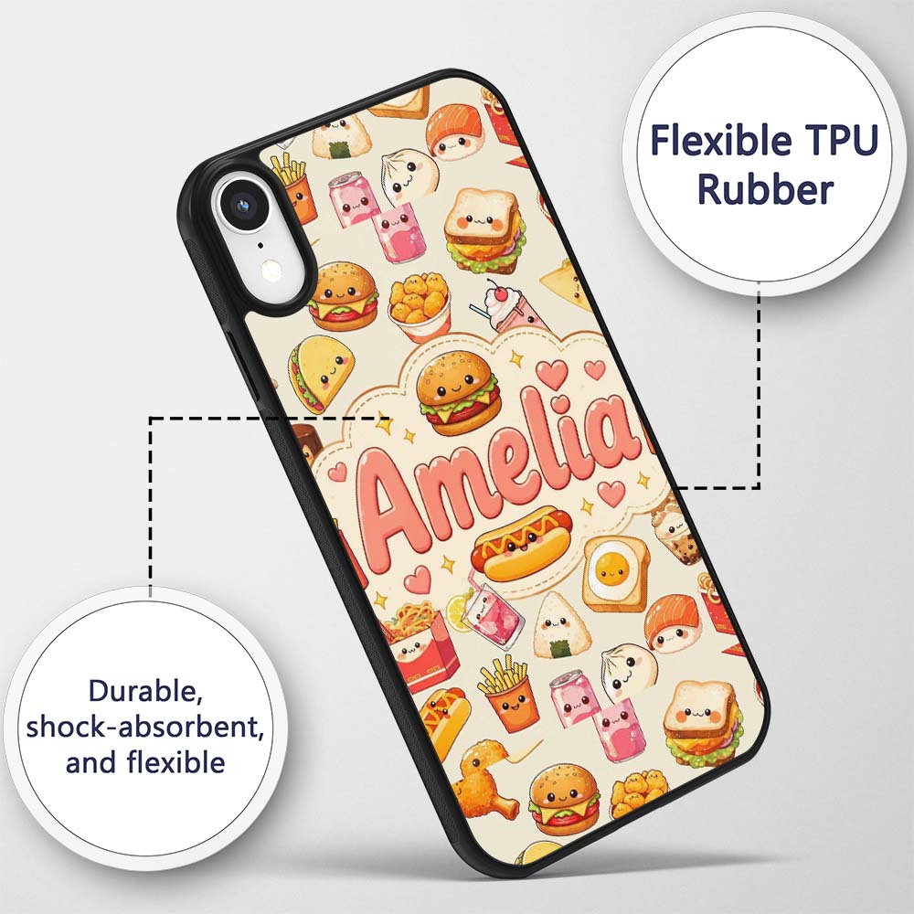 Cute Kawaii Fast Food Sushi Decorative Design Custom Name Protective Phone Case Mobile Cover Durable Everyday Smartphone Shock Resistant