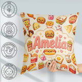 Custom Name Kawaii Fast Food Sushi Dessert Snacks Seamless Cream Square Filled Cushion Throw Pillow Sofa Bed Home Decor Zip Washable UK Made