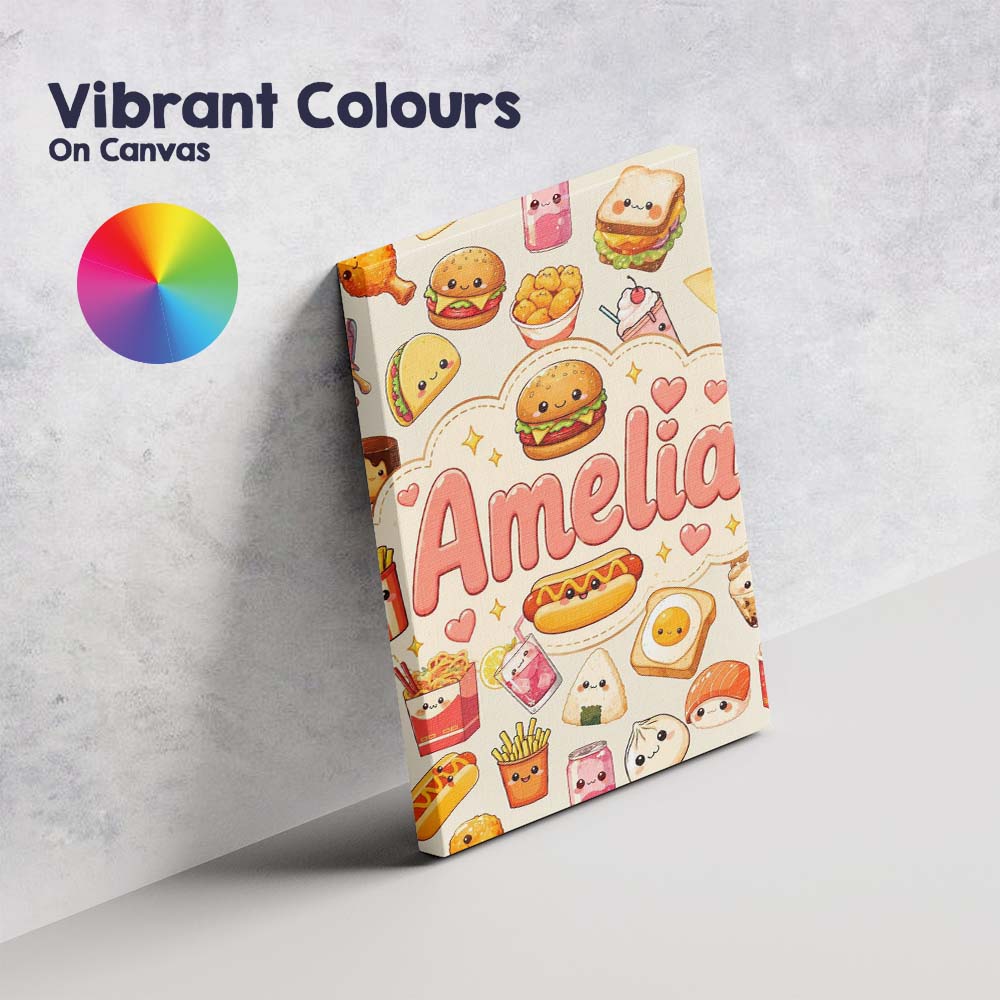 Personalised Name Cute Kawaii Fast Food Custom  Modern Room Accent Elegant Feature Canvas Wall Art Print Decor Picture Ready to Hang
