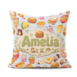 Custom Name Cute Kawaii Fast Food Snacks Gingham Picnic Seamless Square Filled Cushion Throw Pillow Sofa Bed Home Decor Zip Washable UK Made
