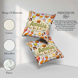 Custom Name Cute Kawaii Fast Food Snacks Gingham Picnic Seamless Square Filled Cushion Throw Pillow Sofa Bed Home Decor Zip Washable UK Made