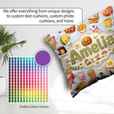 Custom Name Cute Kawaii Fast Food Snacks Gingham Picnic Seamless Square Filled Cushion Throw Pillow Sofa Bed Home Decor Zip Washable UK Made