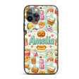 Cute Kawaii Fast Food Snacks Gingham Picnic Mint Custom Name Protective Phone Case Mobile Cover Durable Everyday Smartphone Shock Resistant