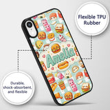 Cute Kawaii Fast Food Snacks Gingham Picnic Mint Custom Name Protective Phone Case Mobile Cover Durable Everyday Smartphone Shock Resistant
