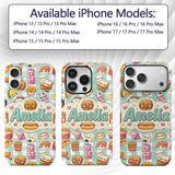 Cute Kawaii Fast Food Snacks Gingham Picnic Mint Custom Name Protective Phone Case Mobile Cover Durable Everyday Smartphone Shock Resistant