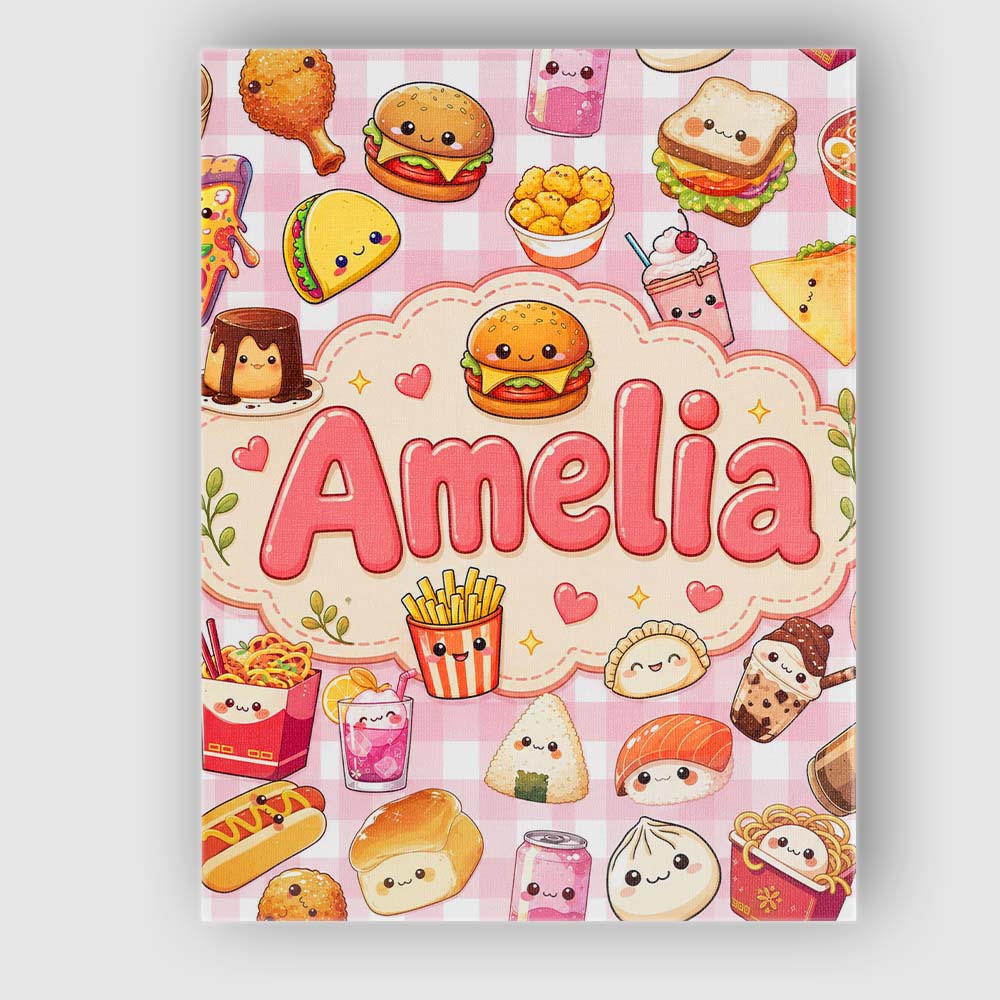 Personalised Name Cute Kawaii Fast Food Custom  Modern Room Accent Elegant Feature Canvas Wall Art Print Decor Picture Ready to Hang