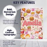 Personalised Name Cute Kawaii Fast Food Custom  Modern Room Accent Elegant Feature Canvas Wall Art Print Decor Picture Ready to Hang