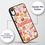 Cute Kawaii Fast Food Snacks Gingham Picnic Pink Custom Name Protective Phone Case Mobile Cover Durable Everyday Smartphone Shock Resistant