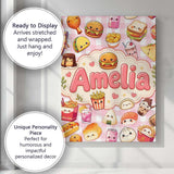 Personalised Name Cute Kawaii Fast Food Custom  Modern Room Accent Elegant Feature Canvas Wall Art Print Decor Picture Ready to Hang