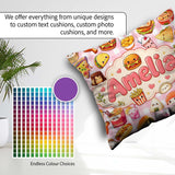 Custom Name Cute Kawaii Fast Food Snacks Gingham Pink Background Square Filled Cushion Throw Pillow Sofa Bed Home Decor Zip Washable UK Made