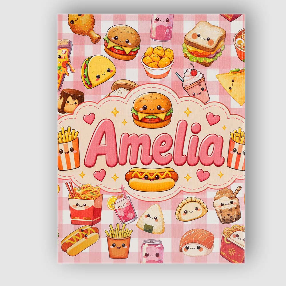 Personalised Name Cute Kawaii Fast Food Custom  Modern Room Accent Elegant Feature Canvas Wall Art Print Decor Picture Ready to Hang
