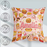 Custom Name Kawaii Fast Food Snacks Gingham Picnic Red Seamless Square Filled Cushion Throw Pillow Sofa Bed Home Decor Zip Washable UK Made