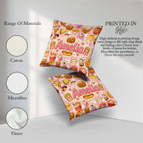 Custom Name Kawaii Fast Food Snacks Gingham Picnic Red Seamless Square Filled Cushion Throw Pillow Sofa Bed Home Decor Zip Washable UK Made