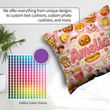 Custom Name Kawaii Fast Food Snacks Gingham Picnic Red Seamless Square Filled Cushion Throw Pillow Sofa Bed Home Decor Zip Washable UK Made