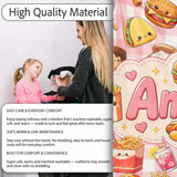 Cute Kawaii Fast Food Snacks Gingham Picnic Red Background Seamless  Personalised Custom Name Super Soft Fleece Blanket Bed Sofa Throw
