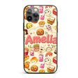 Cute Kawaii Fast Food Snacks Gingham Picnic Beige Custom Name Protective Phone Case Mobile Cover Durable Everyday Smartphone Shock Resistant
