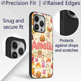 Cute Kawaii Fast Food Snacks Gingham Picnic Beige Custom Name Protective Phone Case Mobile Cover Durable Everyday Smartphone Shock Resistant