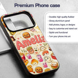 Cute Kawaii Fast Food Snacks Gingham Picnic Beige Custom Name Protective Phone Case Mobile Cover Durable Everyday Smartphone Shock Resistant