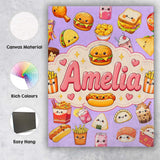 Personalised Name Cute Kawaii Fast Food Custom  Modern Room Accent Elegant Feature Canvas Wall Art Print Decor Picture Ready to Hang