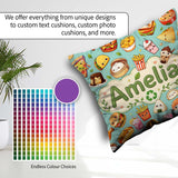 Custom Name Cute Kawaii Fast Food Snacks Gingham Teal Background Square Filled Cushion Throw Pillow Sofa Bed Home Decor Zip Washable UK Made