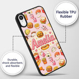 Kawaii Fast Food Snacks Gingham Picnic Soft Pink Custom Name Protective Phone Case Mobile Cover Durable Everyday Smartphone Shock Resistant