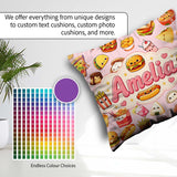 Custom Name Kawaii Fast Food Snacks Gingham Soft Pink Background Square Filled Cushion Throw Pillow Sofa Bed Home Decor Zip Washable UK Made