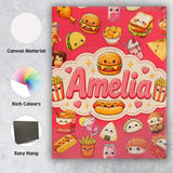 Personalised Name Cute Kawaii Fast Food Custom  Modern Room Accent Elegant Feature Canvas Wall Art Print Decor Picture Ready to Hang