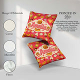 Custom Name Kawaii Fast Food Snacks Bold Red Background Seamless Square Filled Cushion Throw Pillow Sofa Bed Home Decor Zip Washable UK Made