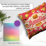 Custom Name Kawaii Fast Food Snacks Bold Red Background Seamless Square Filled Cushion Throw Pillow Sofa Bed Home Decor Zip Washable UK Made