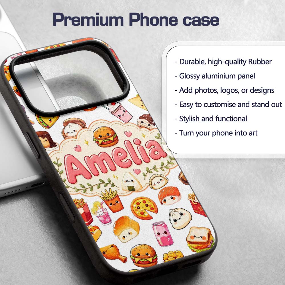 Cute Kawaii Fast Food Snacks Light Printed Design Custom Name Protective Phone Case Mobile Cover Durable Everyday Smartphone Shock Resistant