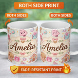 Personalized Custom Name Cute Christmas Gingerbread Candy Gift House Seamless Pattern Cream 11oz Ceramic Coffee Tea Mug White Large Handle