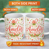 Personalized Custom Name Cute Candy Cane Lollipop Sweet Treat Festive Seamless Pattern Lovely 11oz Ceramic Coffee Tea Mug White Large Handle
