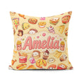 Custom Name Kawaii Fast Food Snacks Warm Beige Seamless Pattern Square Filled Cushion Throw Pillow Sofa Bed Home Decor Zip Washable UK Made