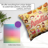 Custom Name Kawaii Fast Food Snacks Warm Beige Seamless Pattern Square Filled Cushion Throw Pillow Sofa Bed Home Decor Zip Washable UK Made