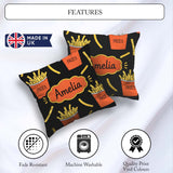 Custom Name Cute Kawaii French Fries Black Seamless Pattern Name Square Filled Cushion Throw Pillow Sofa Bed Home Decor Zip Washable UK Made
