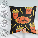 Custom Name Cute Kawaii French Fries Black Seamless Pattern Name Square Filled Cushion Throw Pillow Sofa Bed Home Decor Zip Washable UK Made