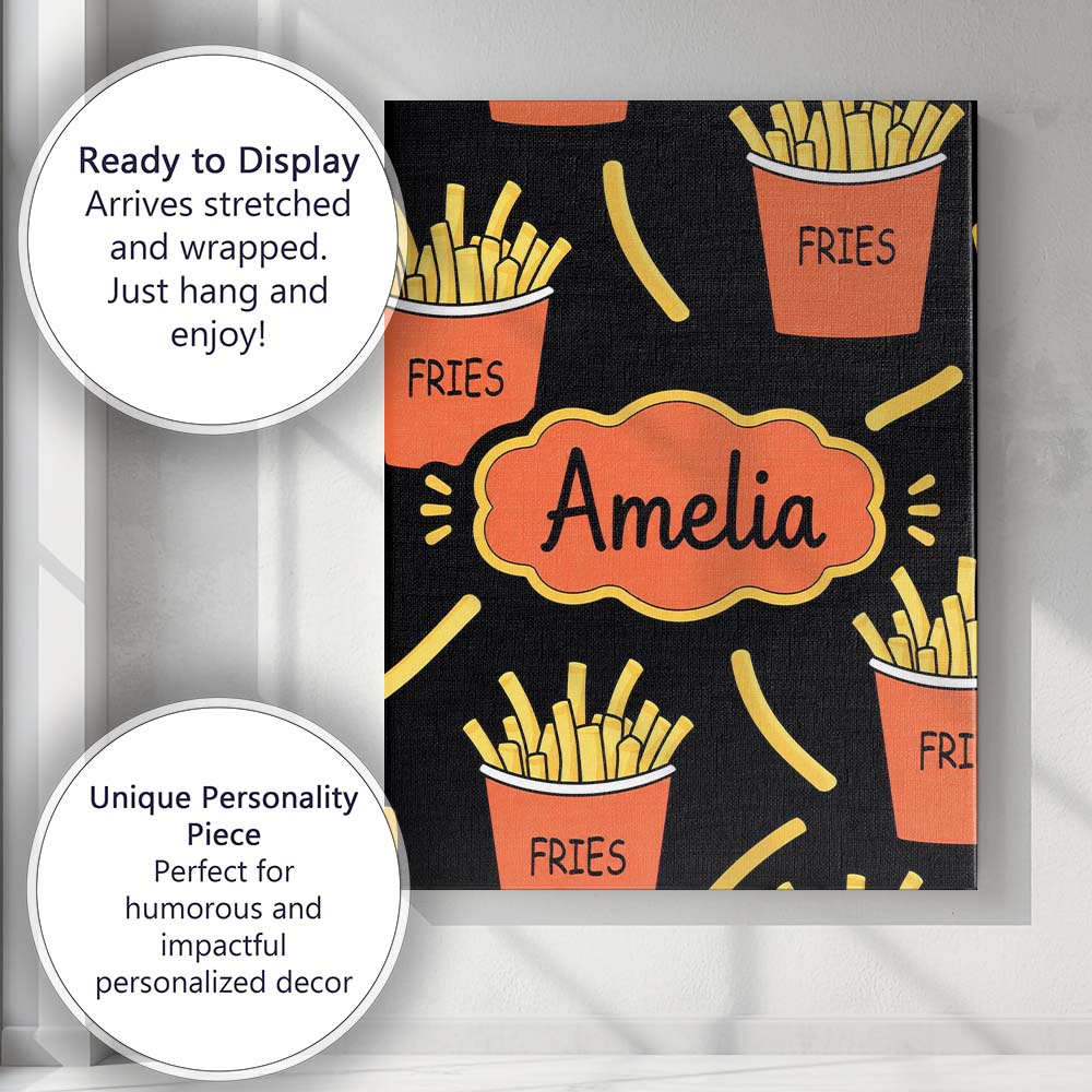 Personalised Name Cute Kawaii French Fries Custom  Unique Gift Idea Elegant Feature Canvas Wall Art Print Decor Picture Ready to Hang