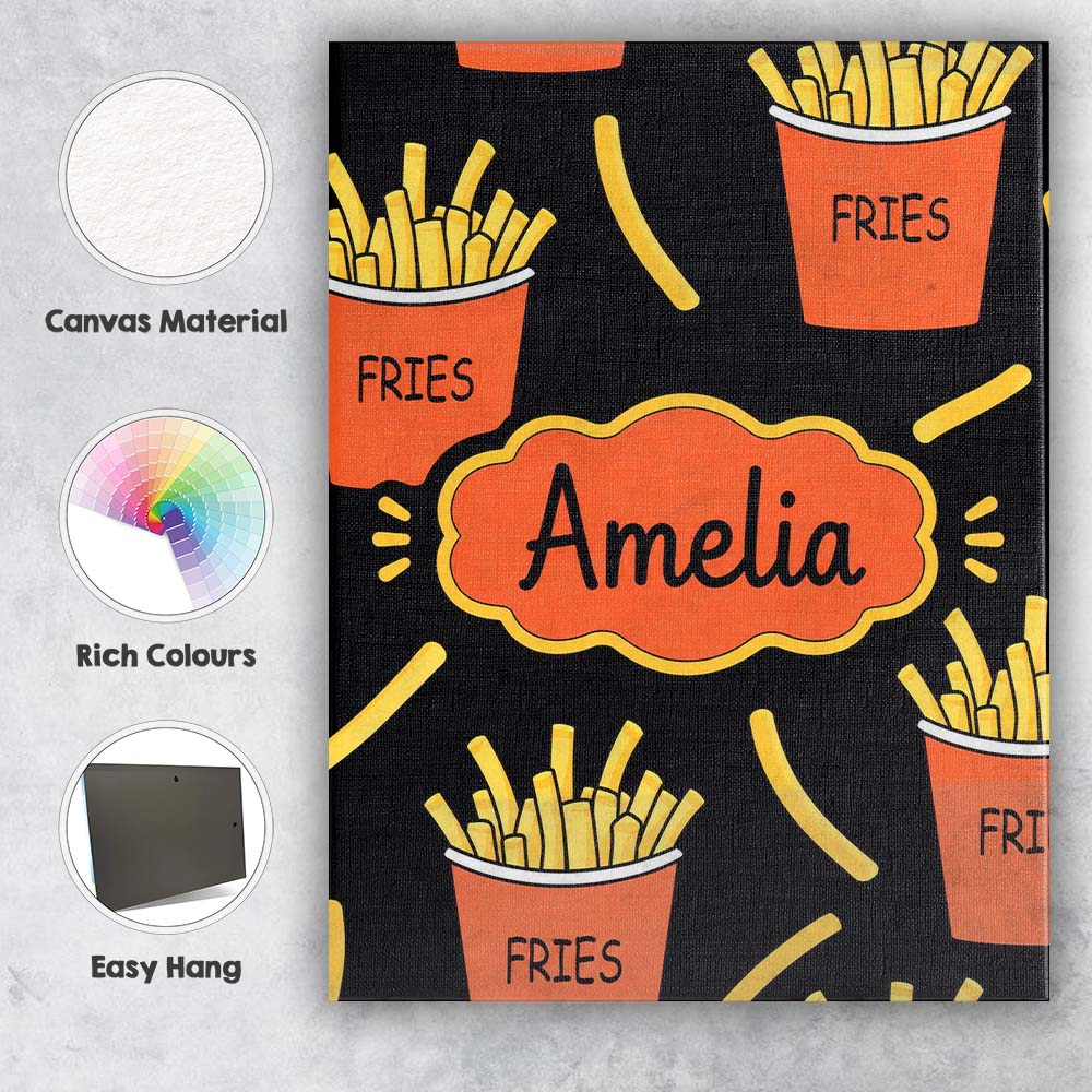 Personalised Name Cute Kawaii French Fries Custom  Unique Gift Idea Elegant Feature Canvas Wall Art Print Decor Picture Ready to Hang