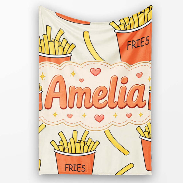 Cute Kawaii French Fries Cream Background Seamless Pattern Name  Personalised Custom Name Super Soft Fleece Blanket Bed Sofa Throw
