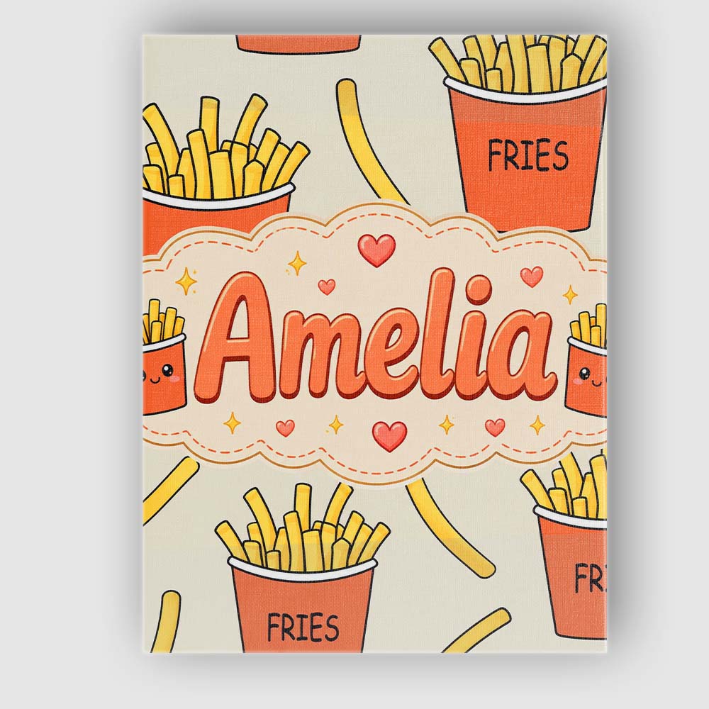 Personalised Name Cute Kawaii French Fries Custom  Unique Gift Idea Elegant Feature Canvas Wall Art Print Decor Picture Ready to Hang