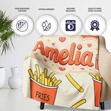 Cute Kawaii French Fries Cream Background Seamless Pattern Name  Personalised Custom Name Super Soft Fleece Blanket Bed Sofa Throw