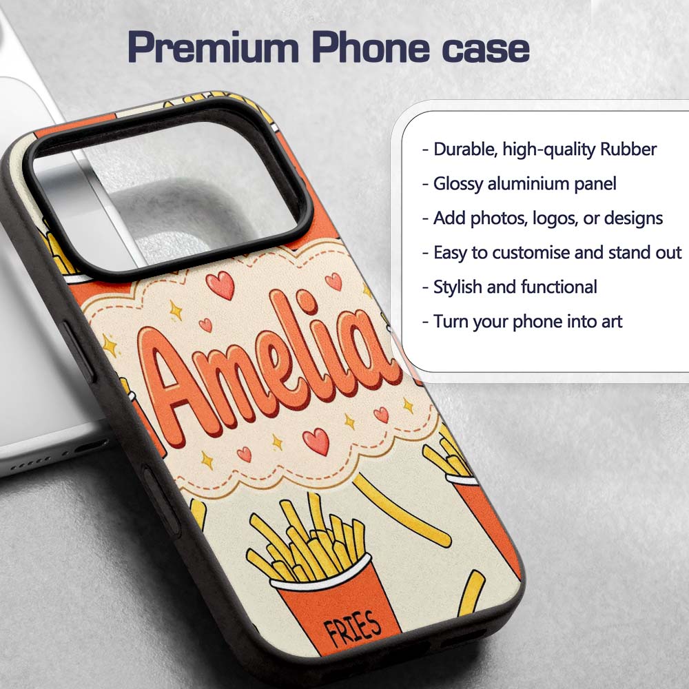Cute Kawaii French Fries Cream Printed Design Custom Name Protective Phone Case Mobile Cover Durable Everyday Smartphone Shock Resistant