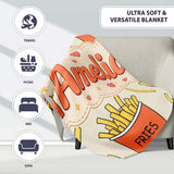Cute Kawaii French Fries Cream Background Seamless Pattern Name  Personalised Custom Name Super Soft Fleece Blanket Bed Sofa Throw