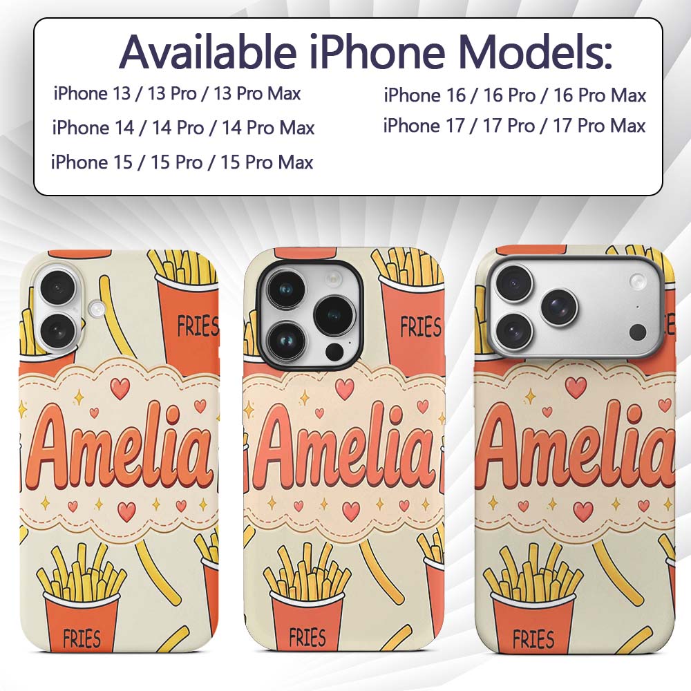 Cute Kawaii French Fries Cream Printed Design Custom Name Protective Phone Case Mobile Cover Durable Everyday Smartphone Shock Resistant
