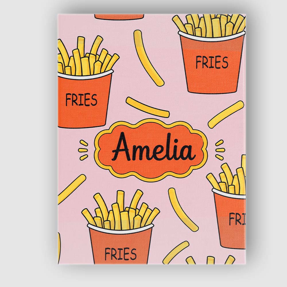 Personalised Name Cute Kawaii French Fries Custom  Unique Gift Idea Elegant Feature Canvas Wall Art Print Decor Picture Ready to Hang