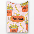 Cute Kawaii French Fries Soft Pink Background Seamless Pattern  Personalised Custom Name Super Soft Fleece Blanket Bed Sofa Throw