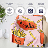 Cute Kawaii French Fries Soft Pink Background Seamless Pattern  Personalised Custom Name Super Soft Fleece Blanket Bed Sofa Throw